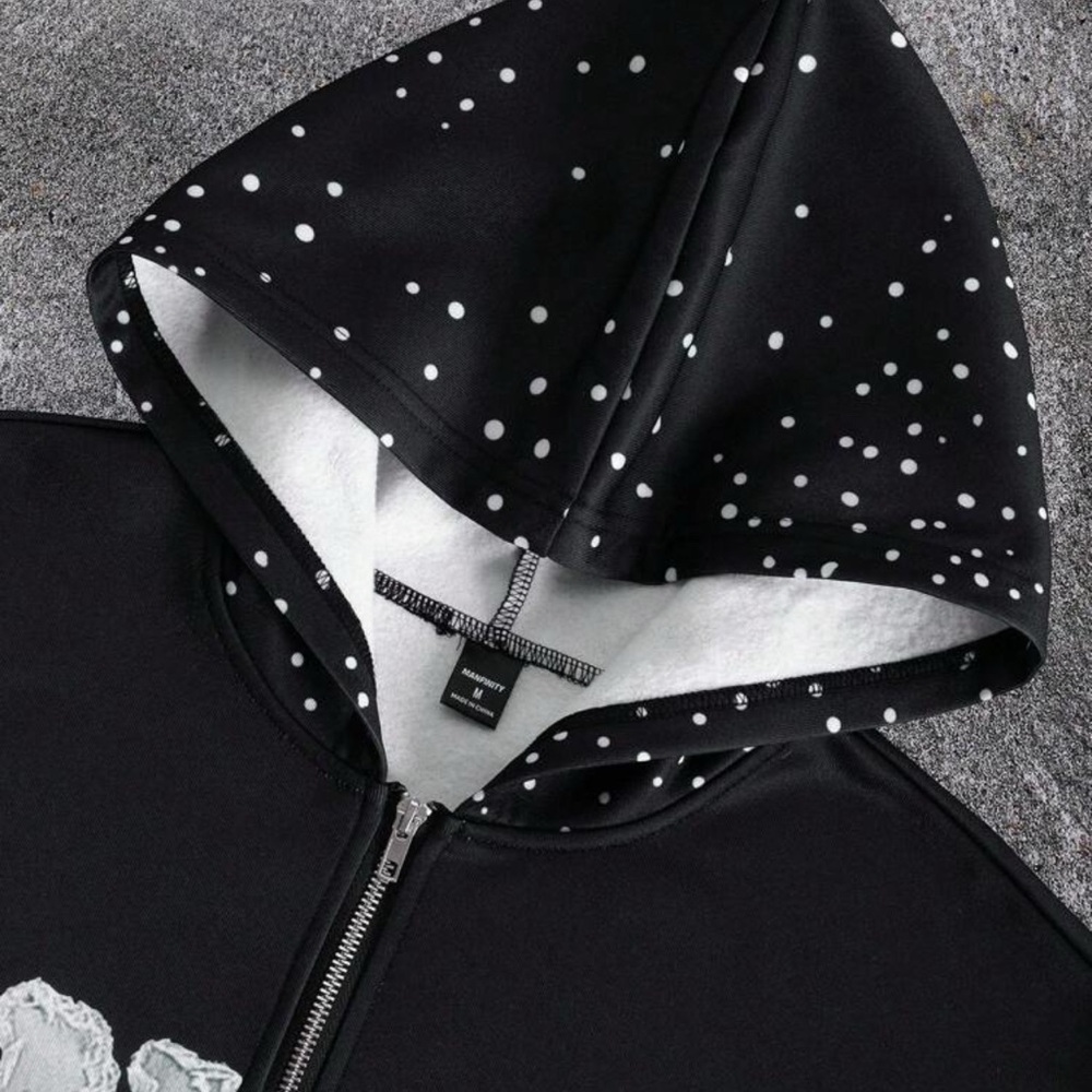 Black Hoodie with White Polka Dots